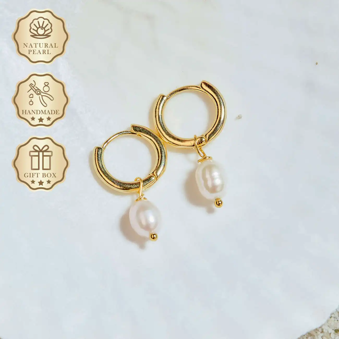 

MYSOYA White Rice Freshwater Pearl Earrings, 6–7mm Natural Pearls with Gold Accents, Gift Box, Perfect Birthday/Anniversary Gift