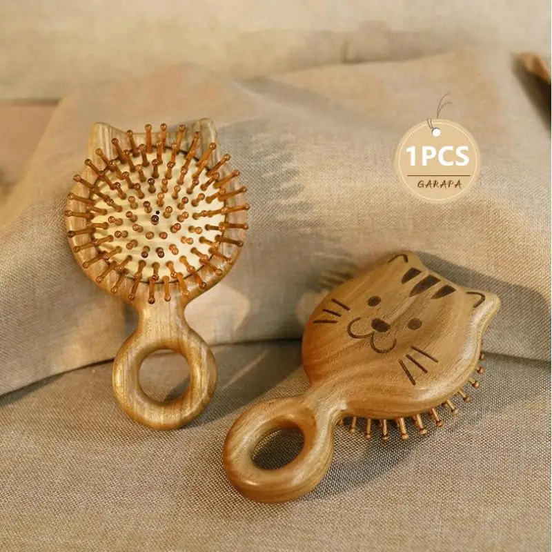 ^Garapa Cartoon Cat Wooden Scalp Massage Comb Meridian Comb Toothed Head Hair Comb Body Beautify Massage Guasha Scraping Care~