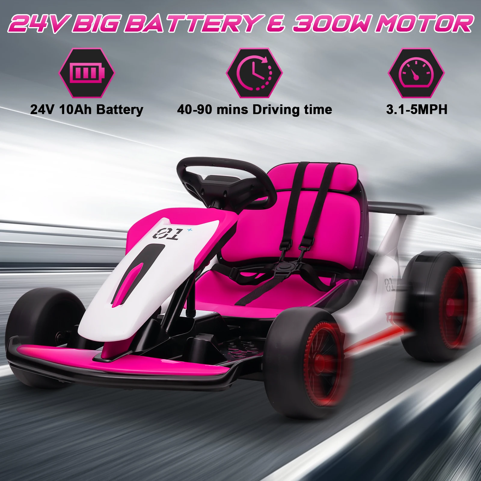 Go Kart, anrli 24V Ride on Kart eléctrico a la deriva para niños con motor potente de 300W, 2 velocidades ajustables, Kart de pedal eléctrico