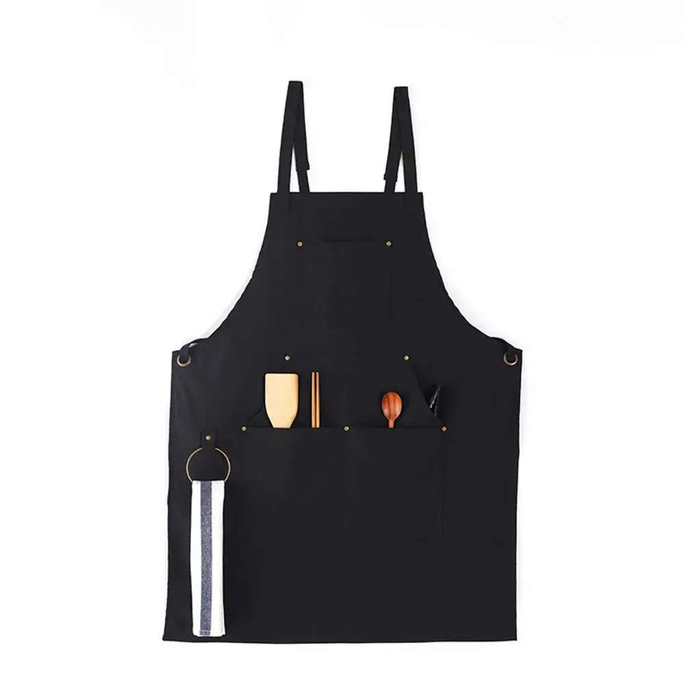 Men Women Denim Barbecue  Apron Adjustable Cross Back Strap Multifunctional Large Pocket Working Clothes For Chef Tattoo Artists