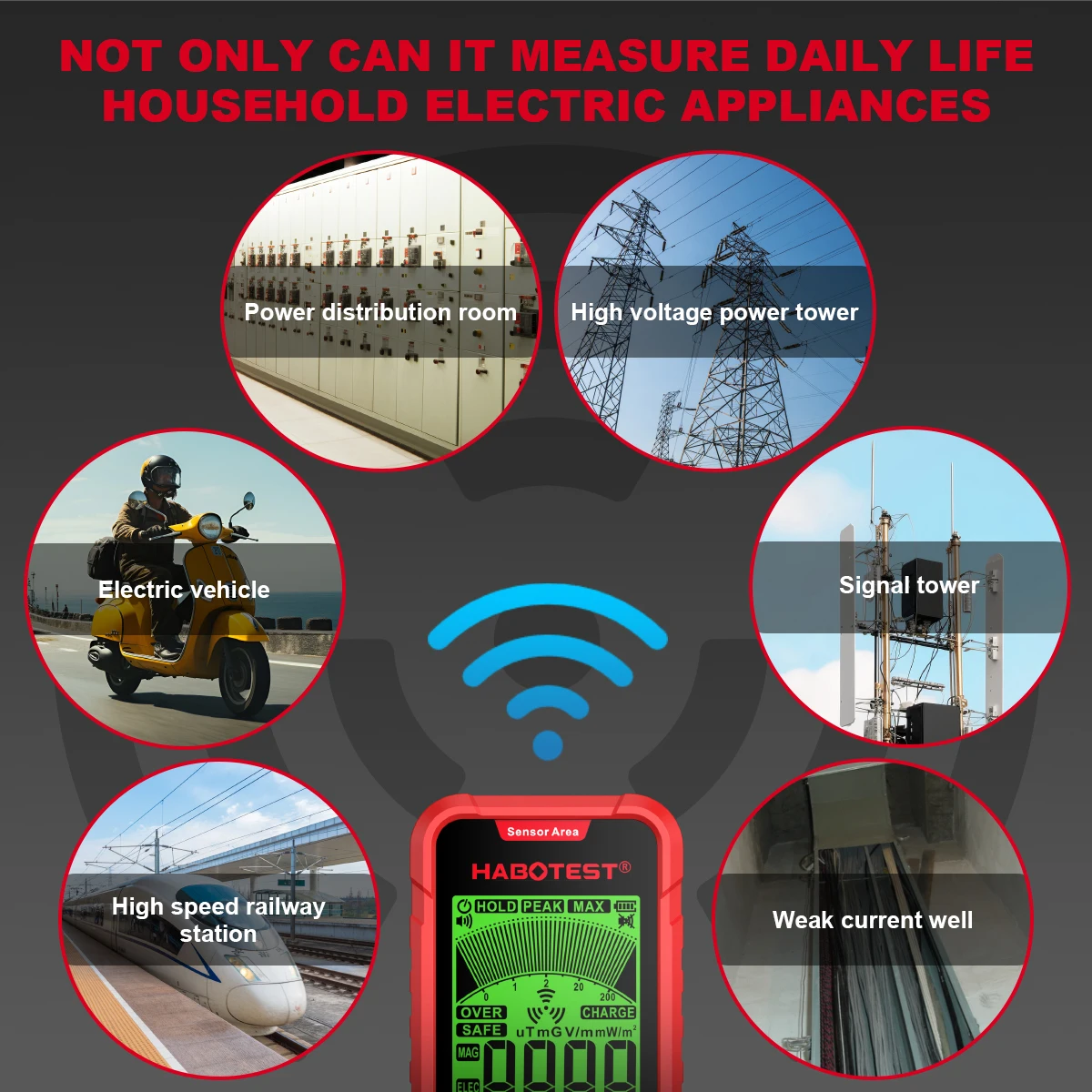 HABOTEST HT628 كاشف الإشعاع الكهرومغناطيسي EMF متر المجال الكهربائي اختبار المجال المغناطيسي RF كاشف تردد الإشعاع #6