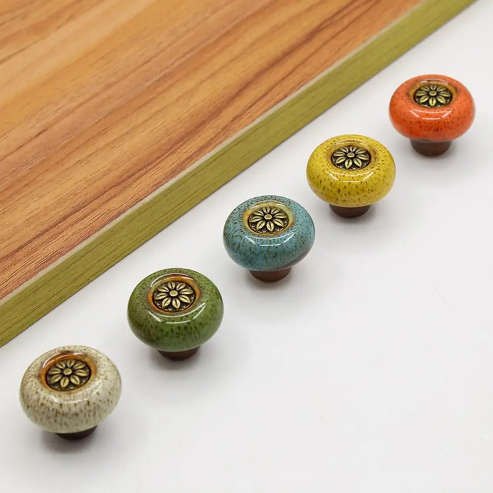 Retro Single Hole Cabinet Knob European Style Glazed color Door Pull Handles Leopard Print Round Drawer Knobs Shoe Cabinet