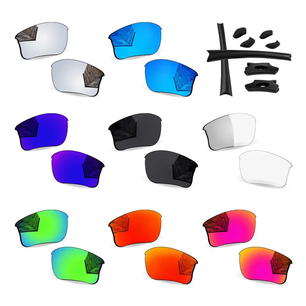Replacement Lenses with Rubber Kit for Oakley Flak Jacket XLJ OO9009/Flak Jacket XLJ Asian Fit Sunglasses