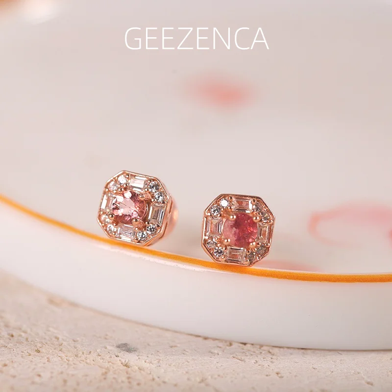 

Серьги-гвоздики GEEZENCA с турмалином из стерлингового серебра 925 пробы, квадратные, женские, простые, модные, легкие, маленькие, с плоской задней частью