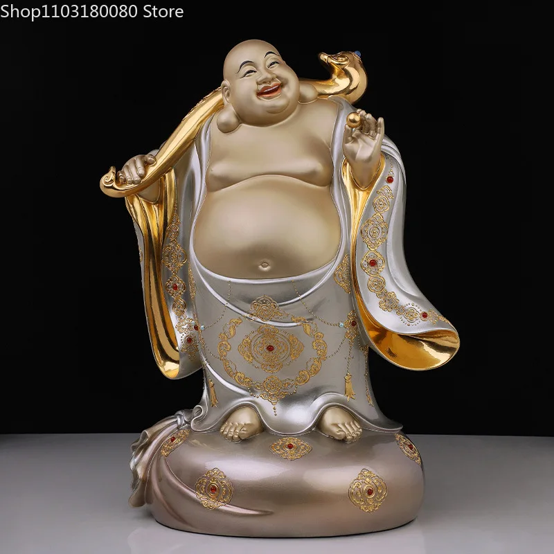 

40cm 60cm Taiwan copper filigree enamel gilt Happy Maitreya buddha statue Chinese Maitreya stand statue Lukcy Fengshui decor