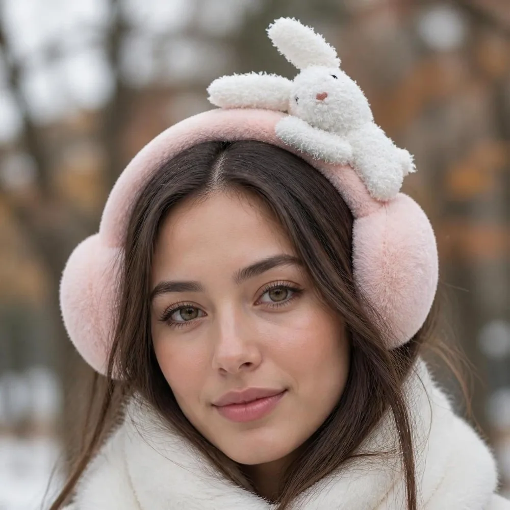 Sweet 3D Rabbit Earmuffs Foldable Soft Faux Fur Faux Fur Ear Warmers Thermal Lining Portable Winter Ear Covers For Women Ladies