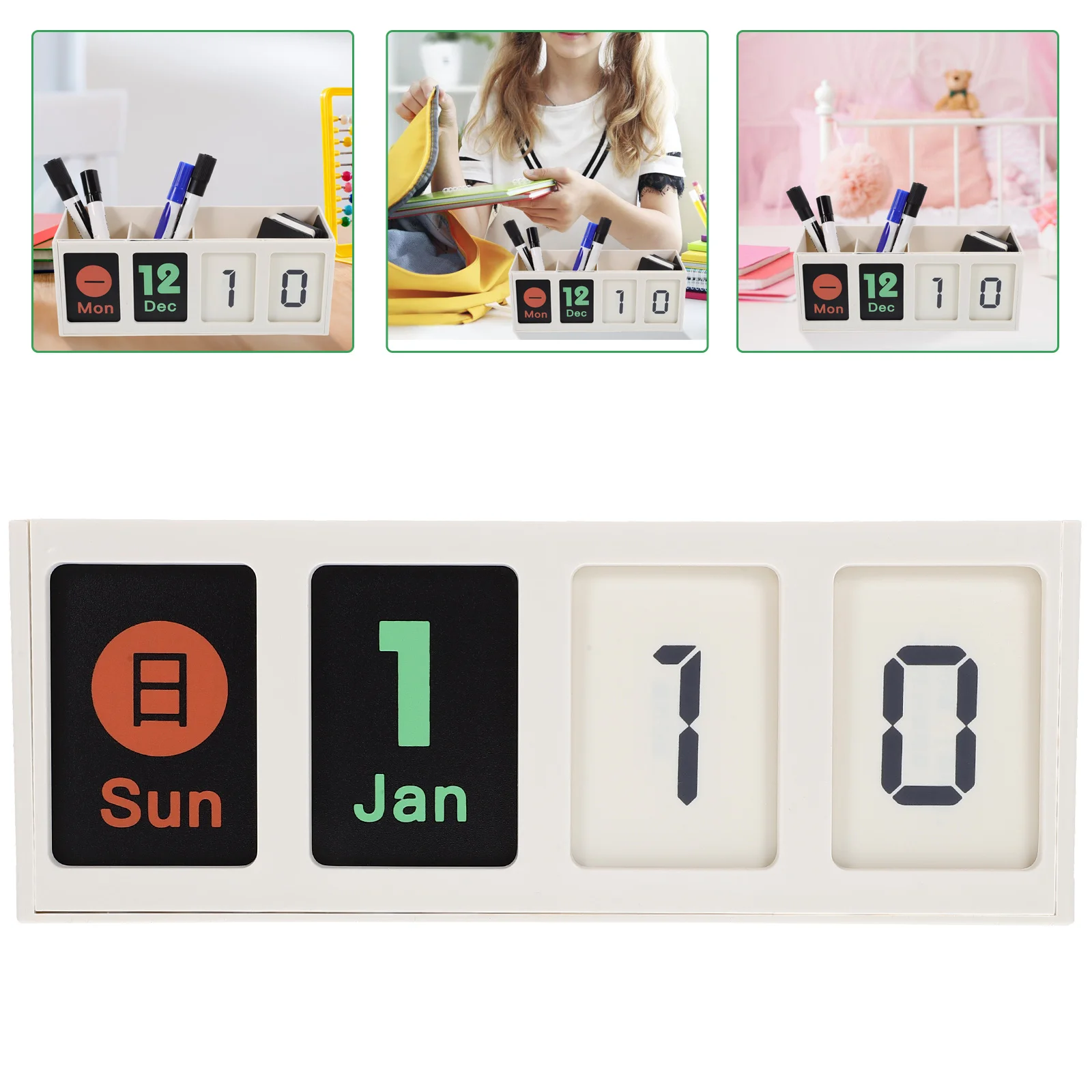 

Creative Perpetual Calendar Pen Holder Multipurpose Desktop Organizer Stationery Storage Box For Home Office School