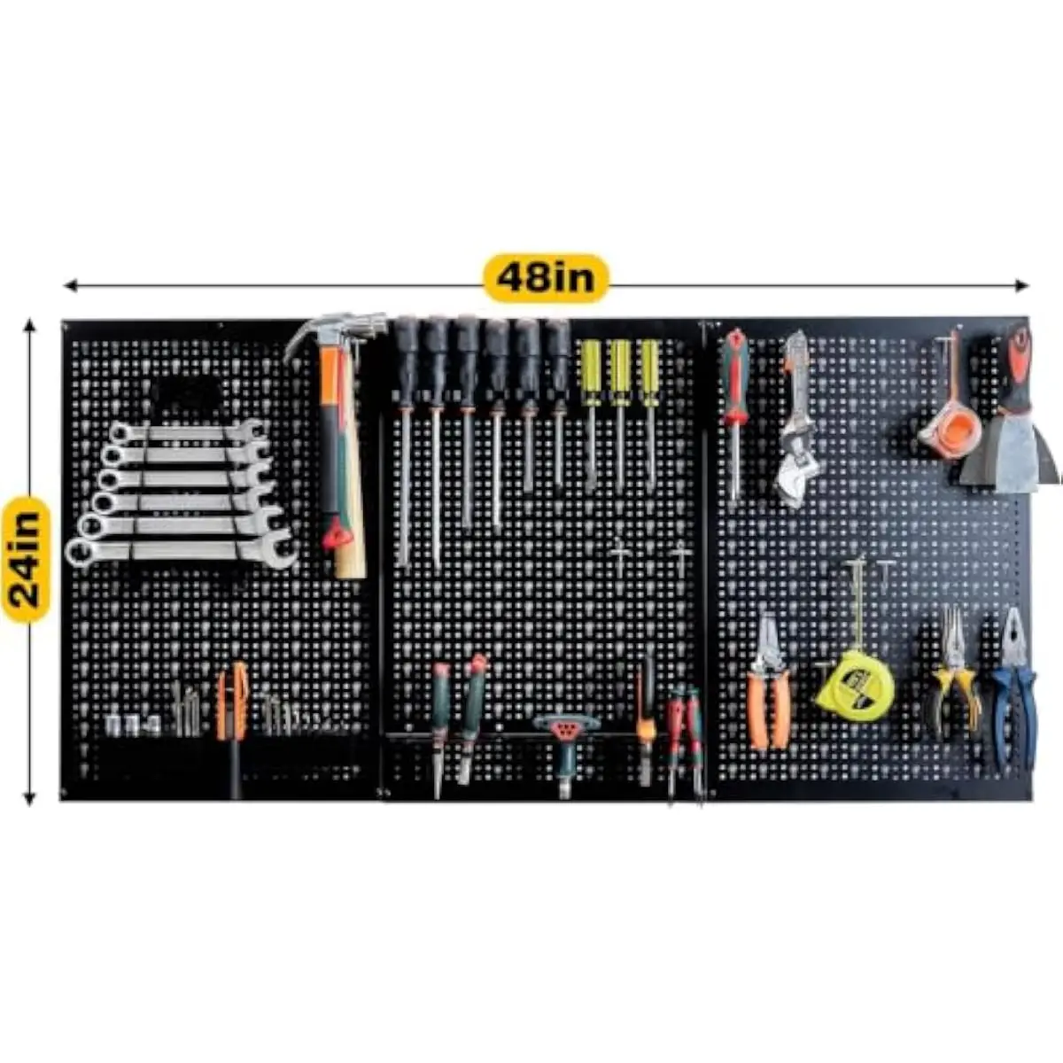 Heavy-Duty Gray Alloy Steel Pegboard Wall Organizer 48in x 24in with Rust-Resistant Powder Coating Adjustable Hook Compatibility