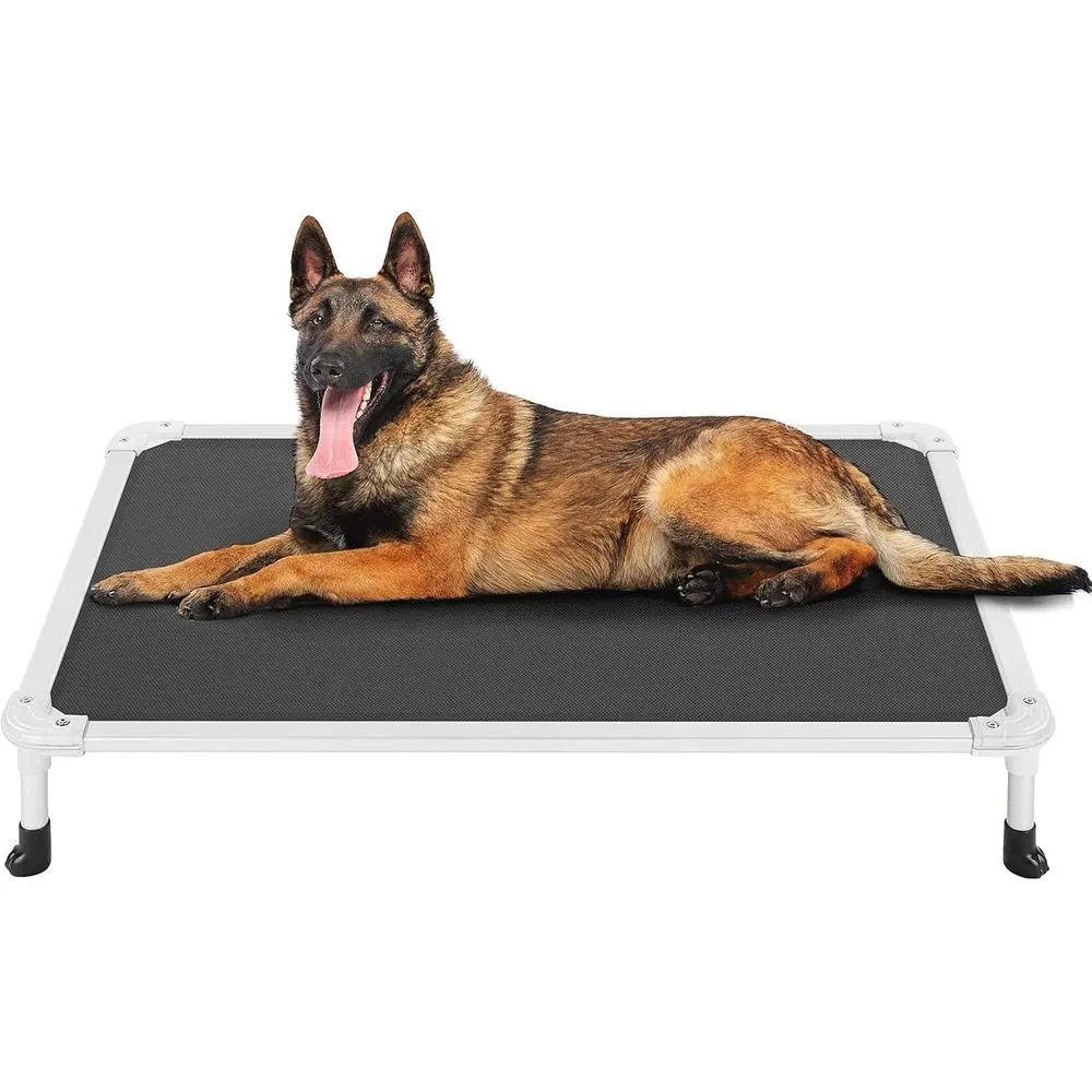 Elevated Cooling Dog Cot - Durable Mesh Fabric, Non-Slip Design for Indoor/Outdoor, Black, 42x31