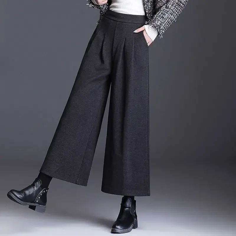 

Wide Leg Pants For Women New Winter Thicken Warm Wool Pants Elegant High Waist Soft Skin Friendly Quality Skirt Pant Office Lady