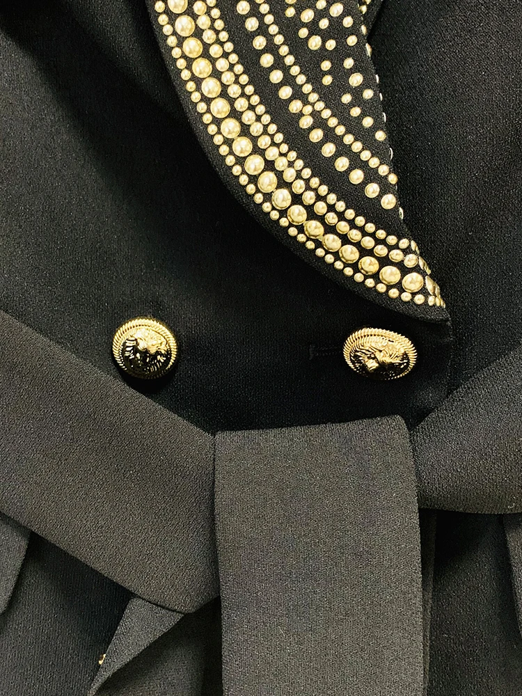 HIGH STREET-Chaqueta de diseño elegante para mujer, bléiser con hojas de Metal y cinturón, cuello chal, novedad de 2024