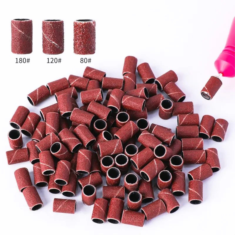 100/210Pcs Sanding Ring With Rod Abrasive Rotary Tool Case Drum Grinding Head Nail Drill Electric Mini Machine Grinding Sand Rin