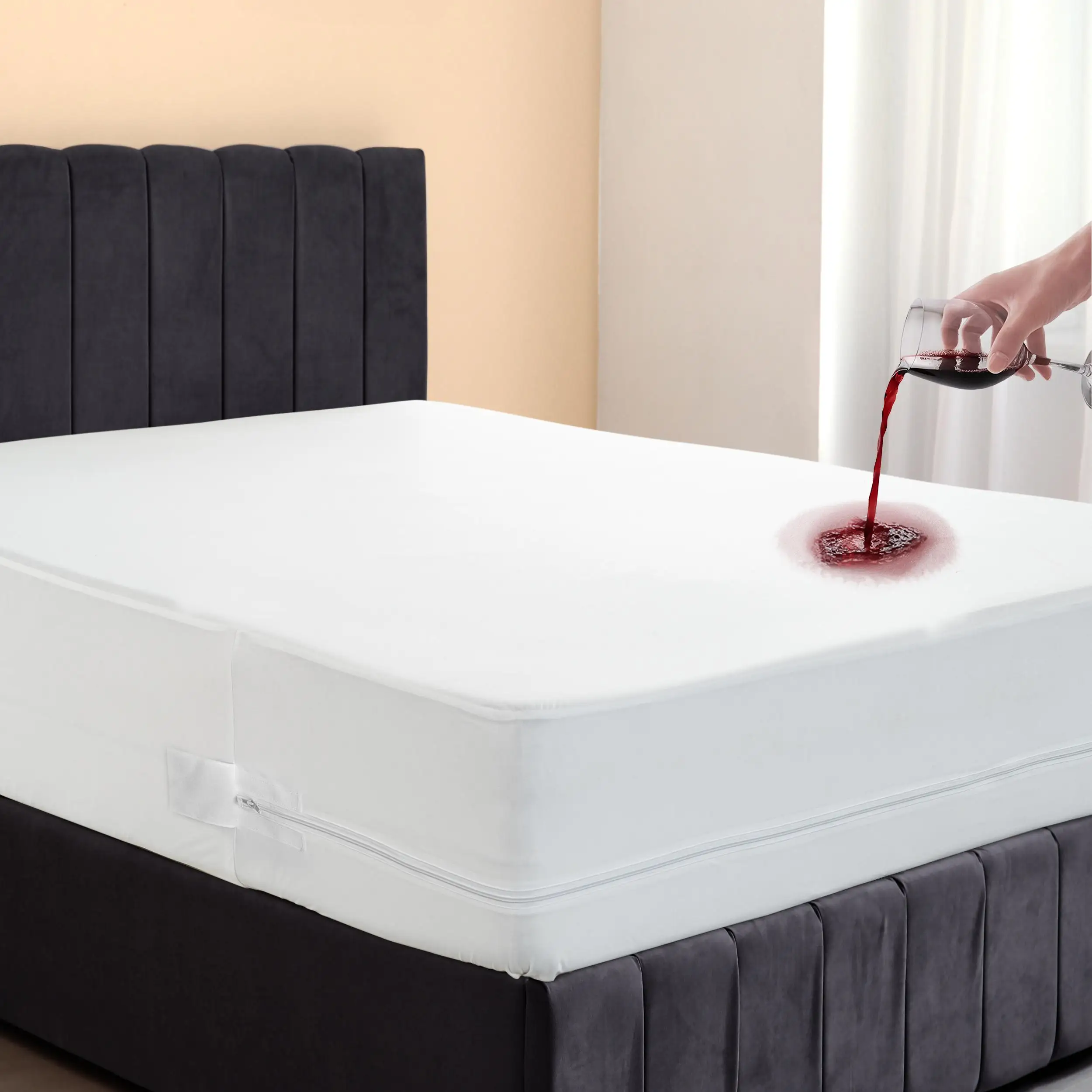 100% Waterproof Mattress Protector Zippered Six-Sided Mattress Encasement Bed Bug Proof Hypoallergenic Breathable Polyester Bed Cover Dust Mite Washable Mattress Pad Guard