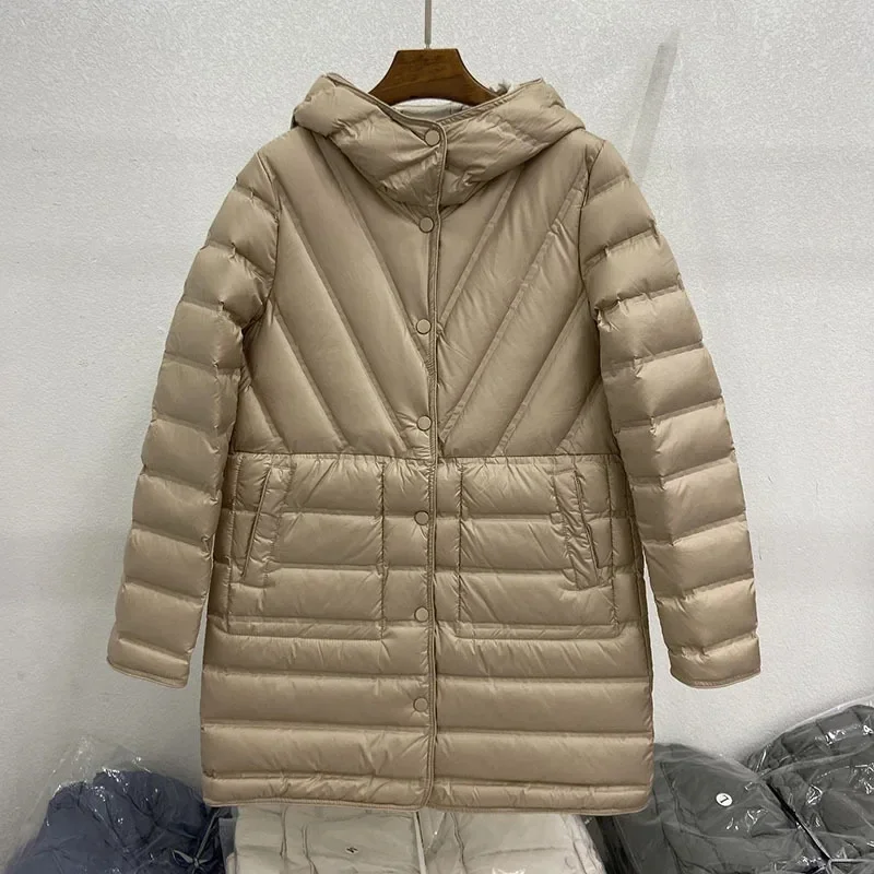 2025 New Hooded Puffer Coat Autumn Winter Women Light White Duck Down Jacket Parkas Ladies Warm Double-Sided Outwears