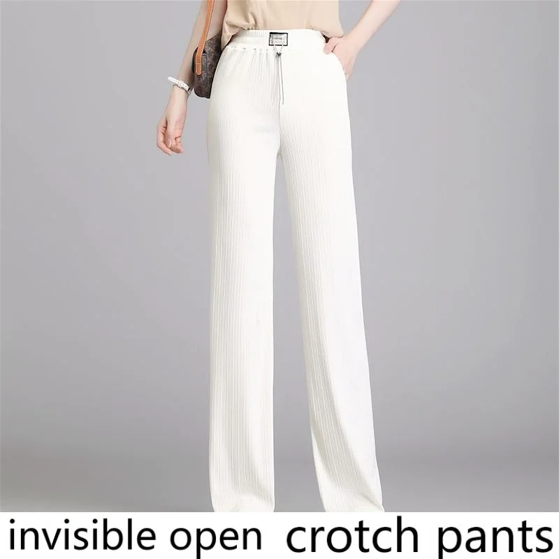 Invisible Zipper Open-crotch Pants Drooping Feeling Ice Silk Pants Women's High Waist Drooping Feeling Wide Legs 2026 New