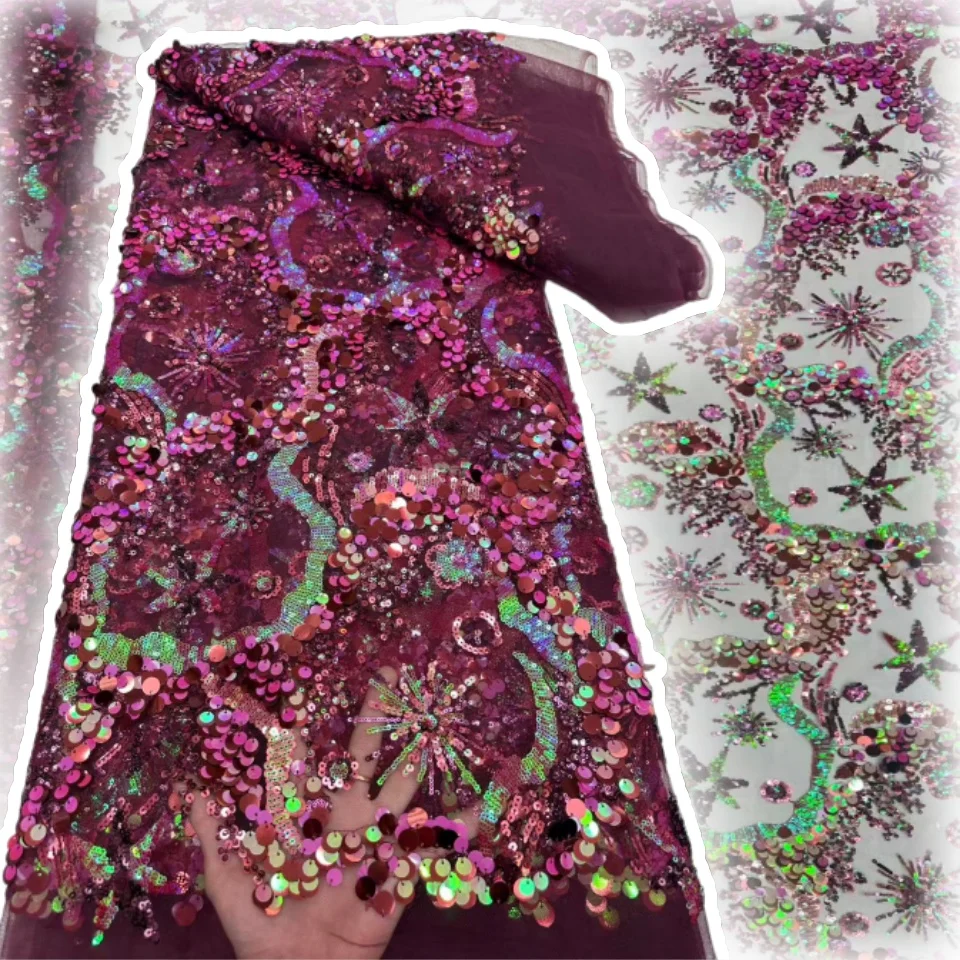 

Розовая кружевная ткань с блестками, роскошная нигерийская кружевная ткань, 2025, высокое качество, кружевная оранжевая ткань с бисером для свадьбы CC1623