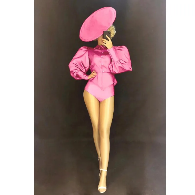 Sexy Bodysuit Big Hat Womens Nightclub Costume Teams Catwalk Stage Birthday Party Wear Bar Jazz DJ Pole Dancing Jumpsuit Female