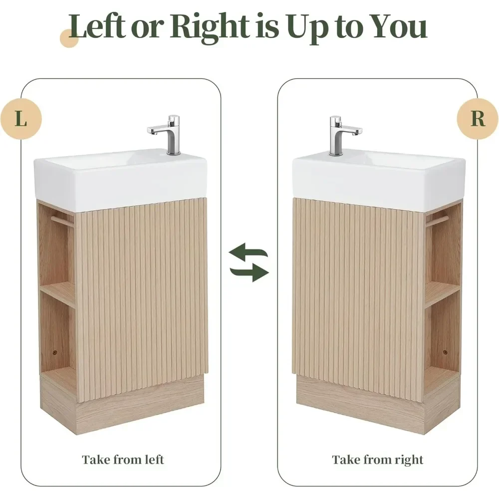 Postmodern Nordic Single Bathroom Vanity 19" Small With Sink,1 Door,Toilet Paper Holder And 2 Tier Shelves,Natural Wood - view 6