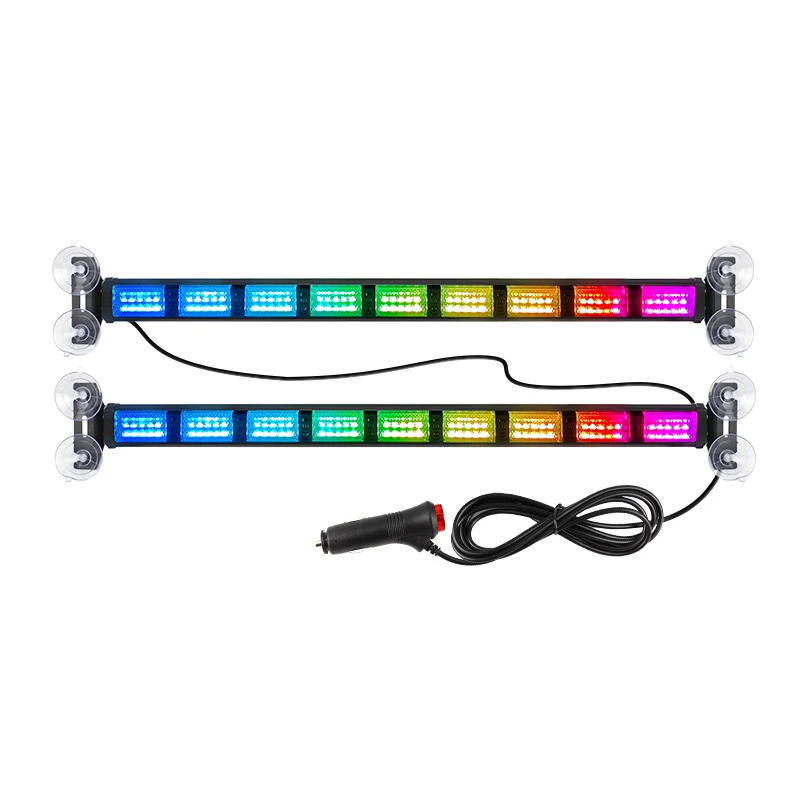 2pcs/set 200 Colors RGB LED Strobe Light Bar Emergency Flashing Light for Windshield Vehicle 12V Black Housing Screw-On Mount