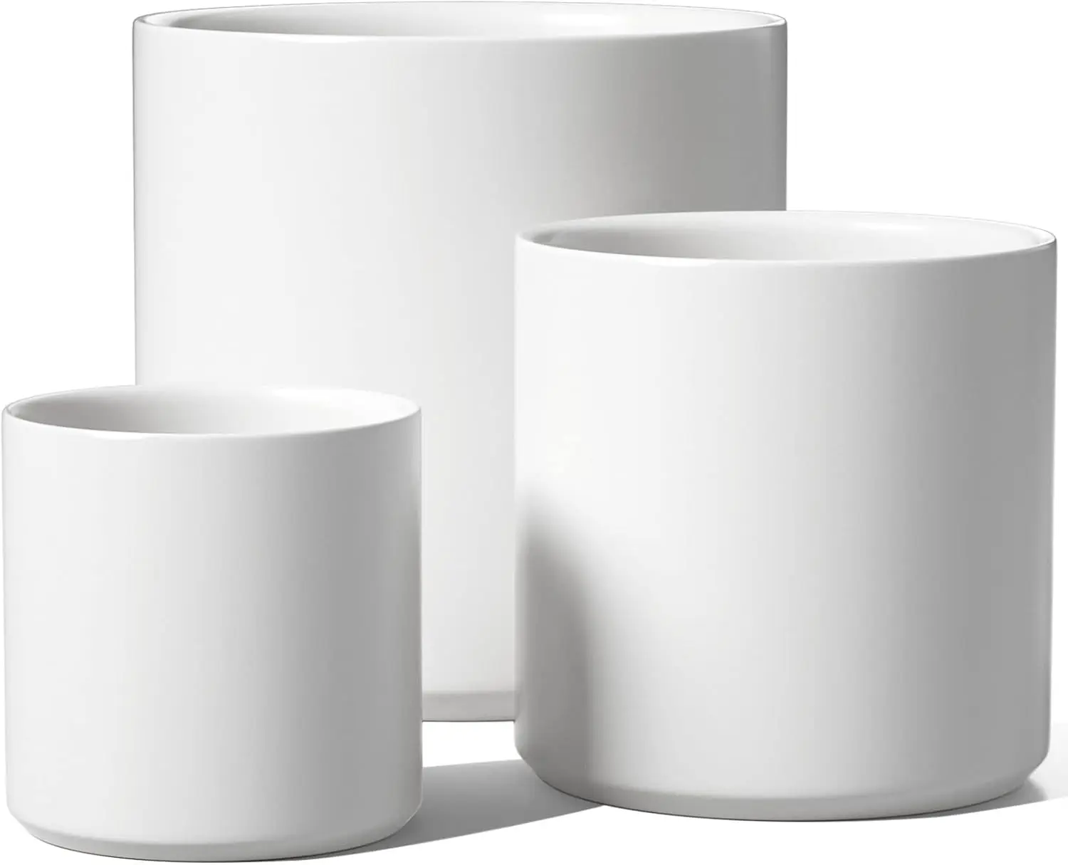 

Набор керамических горшков для растений из 3 штук, 10+8+6 дюймов, современные цилиндрические кашпо для дома с дренажным отверстием и заглушкой, белые