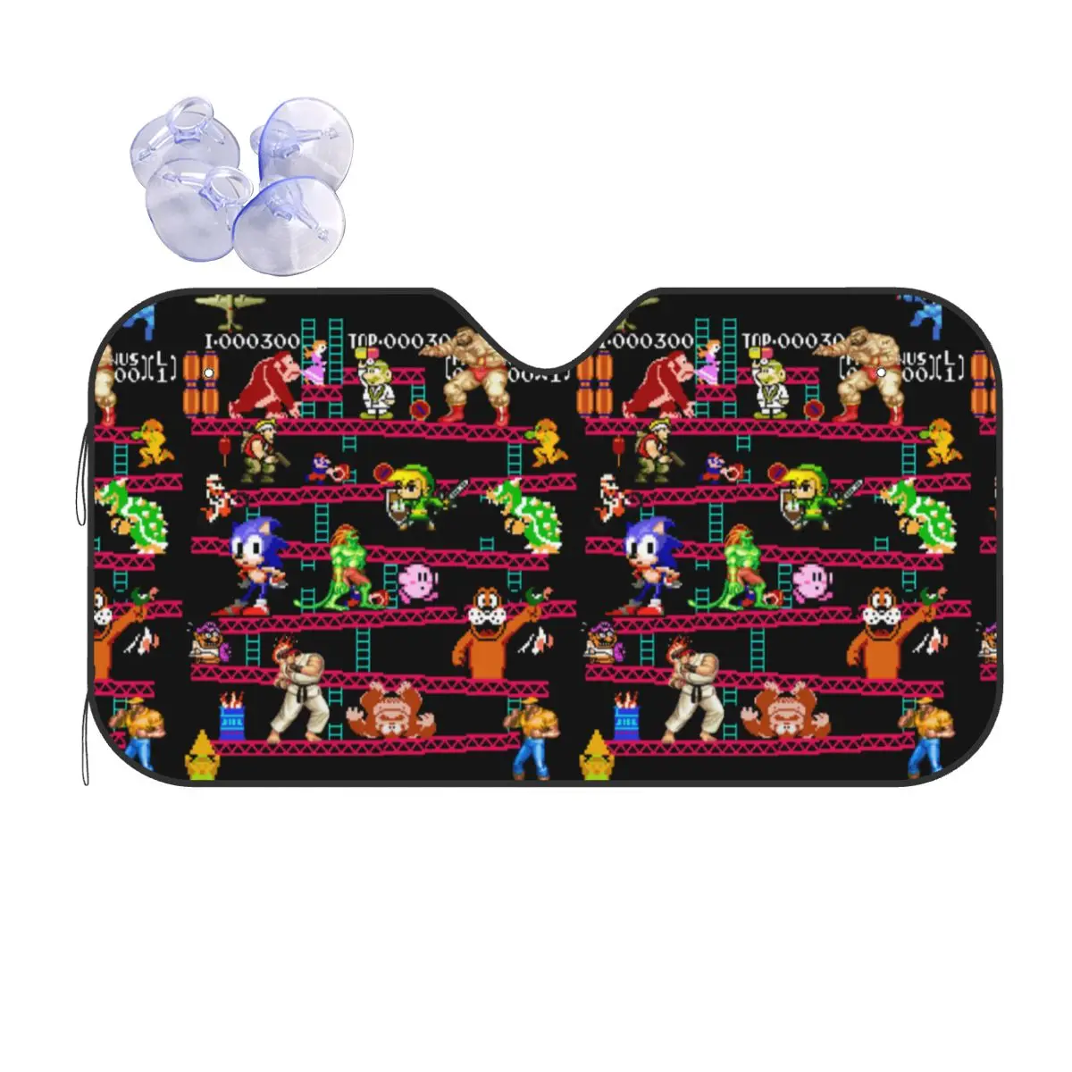 Arcade Game Collage Windshield Sunshade FC Console Vintage Car Front Window Visor Car Sunshade Ice Shield Dust Protection 