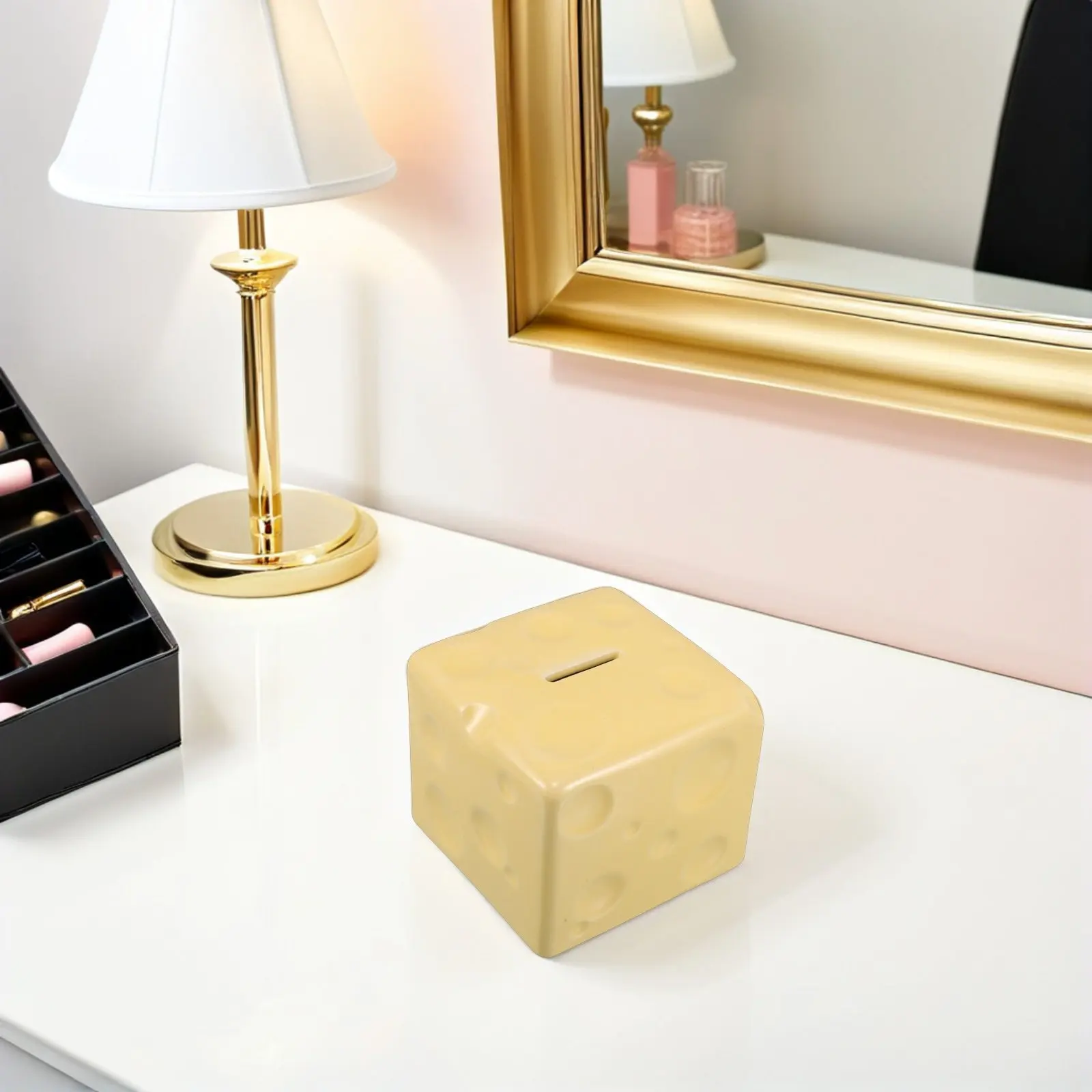 

Ceramic Saving Pot with No Plug - Unique Cube Piggy Bank for Wedding Honeymoon Fund - Decorative Cash Budgeting Bank