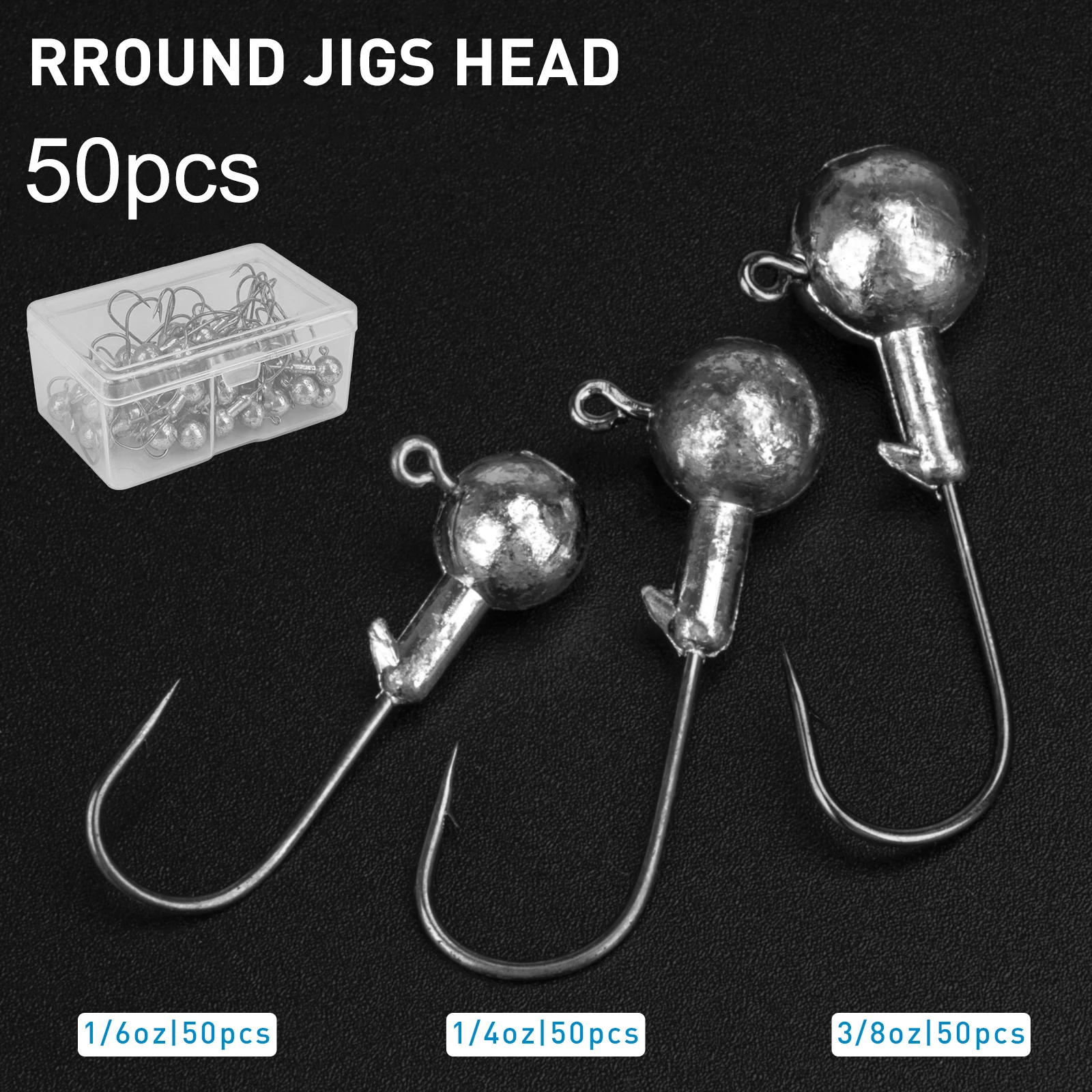 

50pcs Jig head Hooks 5g 7g 10g Fishing Jigging Barbed Hooks Round Lead Heads Weedless Shank Fishhooks For Soft Lures