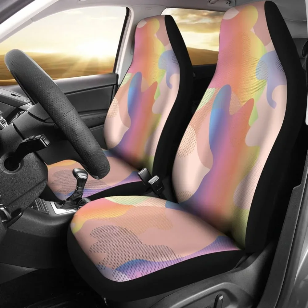 Glittering Rainbow Army Car Seat Cover,Pack of 2 Universal Front Seat Protective Cover