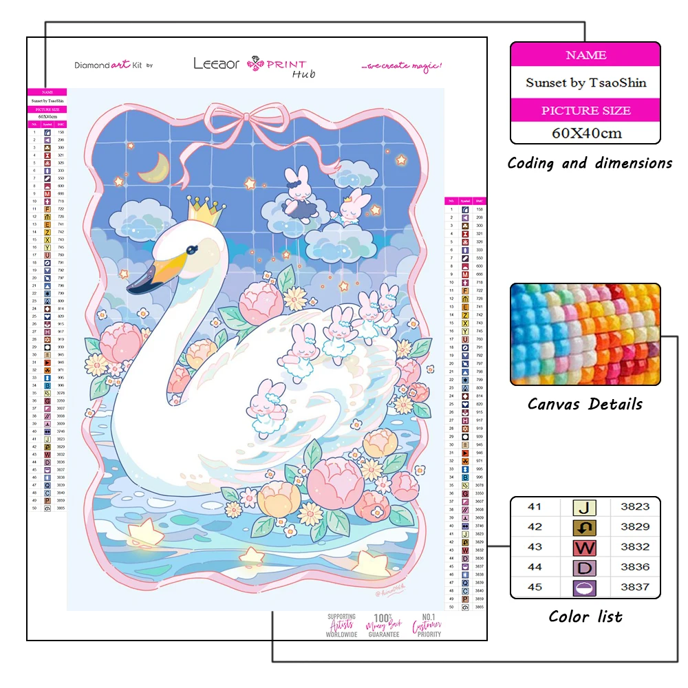 5D Diy Cartoon Illustration Diamond Painting Swans And Flowers Art Full Rhinestone Mosaic Embroidery Cross Stitch Kit Home Decor