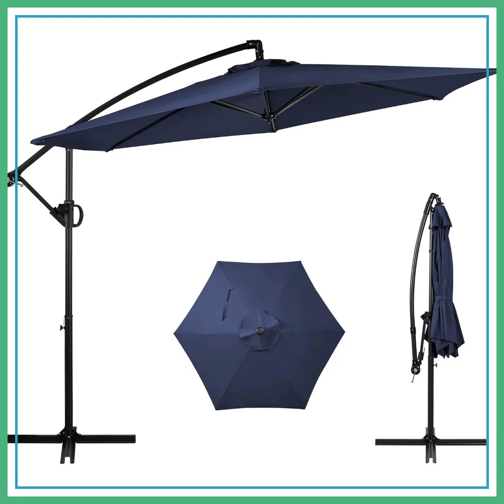 

Offset Patio Umbrella with Easy Tilt Adjustment, Crank and Cross Base, Outdoor Cantilever Hanging Umbrella, Navy Blue