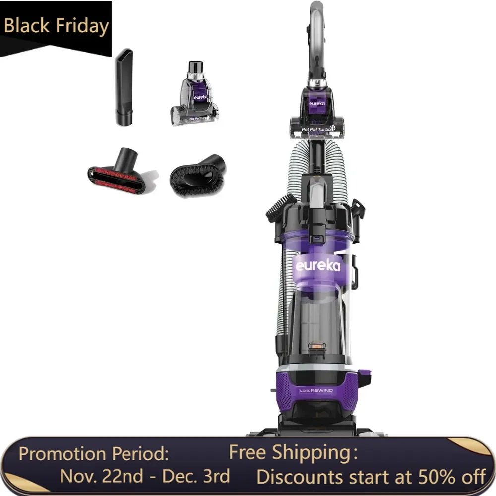 Bagless Upright Vacuum Cleaner Powerful for Carpet and Hard Floor All-floor Powerful Cleaning, Automatic Cord Rewind, w/Pet Tool