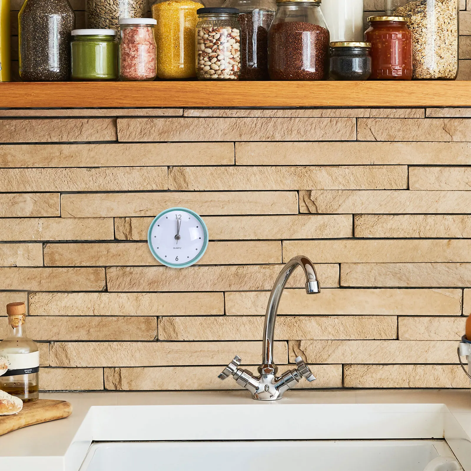 

1Pcs Sucker Clock Mute Design Waterproof Anti-Fog Wall Clock for Bathroom Kitchen Hanging Smooth Surface Mirror Cabinet Tile