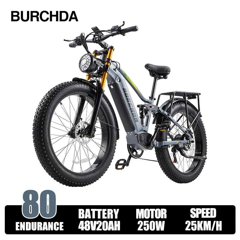 BURCHDA RX80 Elektrische fiets voor volwassenen, krachtige motor, 48V20AH960WH batterij, 26 inch all-terrain mountainbike met dikke banden.