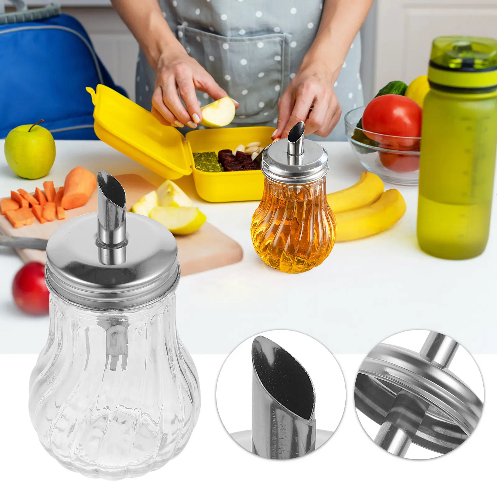 Glass Oil and Vinegar Dispenser Bottle with Tight for Olive Oil Soy Sauce Seasonings Kitchen Condiment Holder