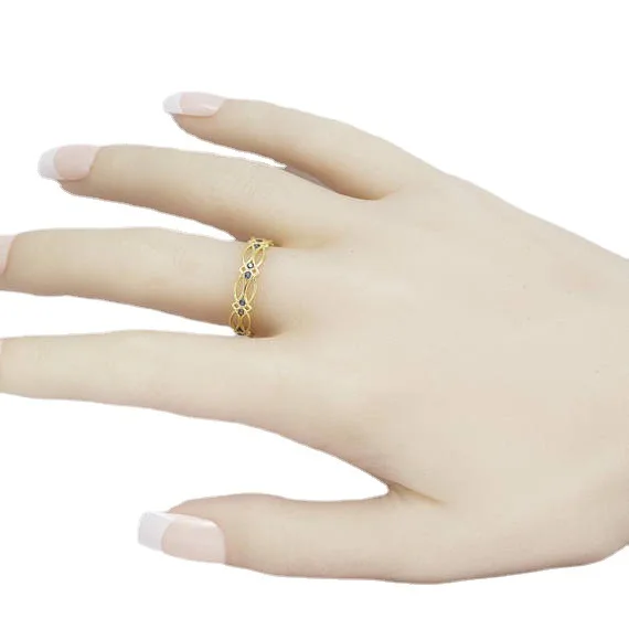 Elegant Women S 925 Sterling Silver Yellow Gold Flower Ring With Sapphire New Simple Style Daily Wear Jewelry