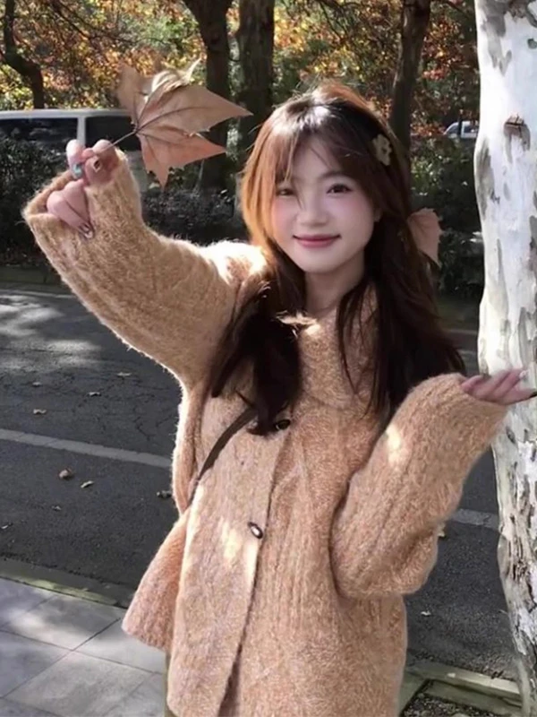 

Korean Sle Knitted Long Sve High Collar Women's Open Cardigan Warm Casual Faionable Horn Button Autumn Winter Sweater ...