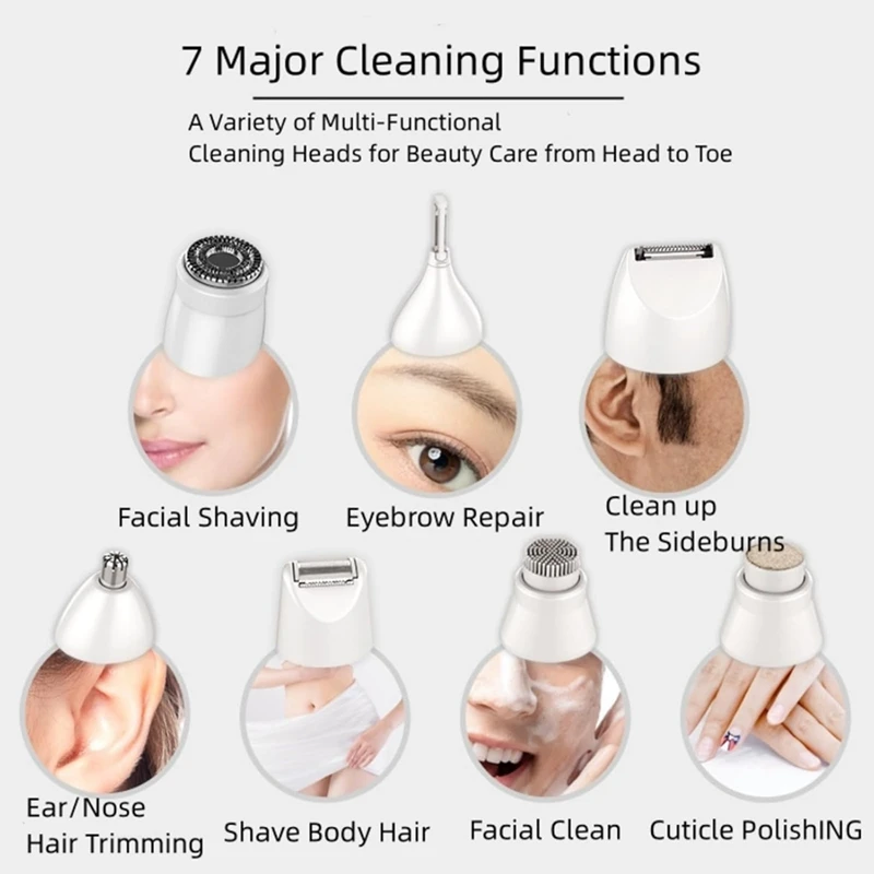 Aparador de biquíni para mulheres, 7 em 1, molhado/seco, elétrico, aparador de pelos faciais, remoção de pelos faciais, para rosto, pubiano, amigável à pernas