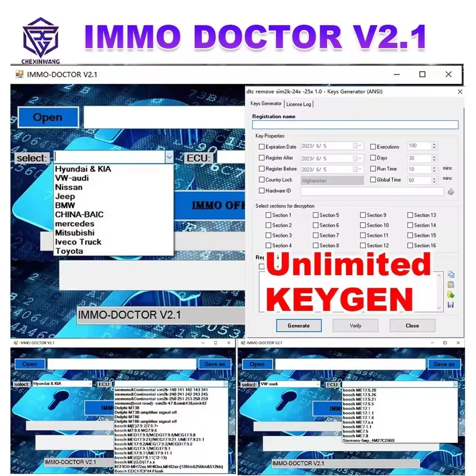 

Newest IMMO DOCTOR V2.1 With Unlimited KEYGEN MULTI BRAND Immo Off Software ECU Chip Tuning for sim2k MT38 ME 17.9.2 MED17.9.8