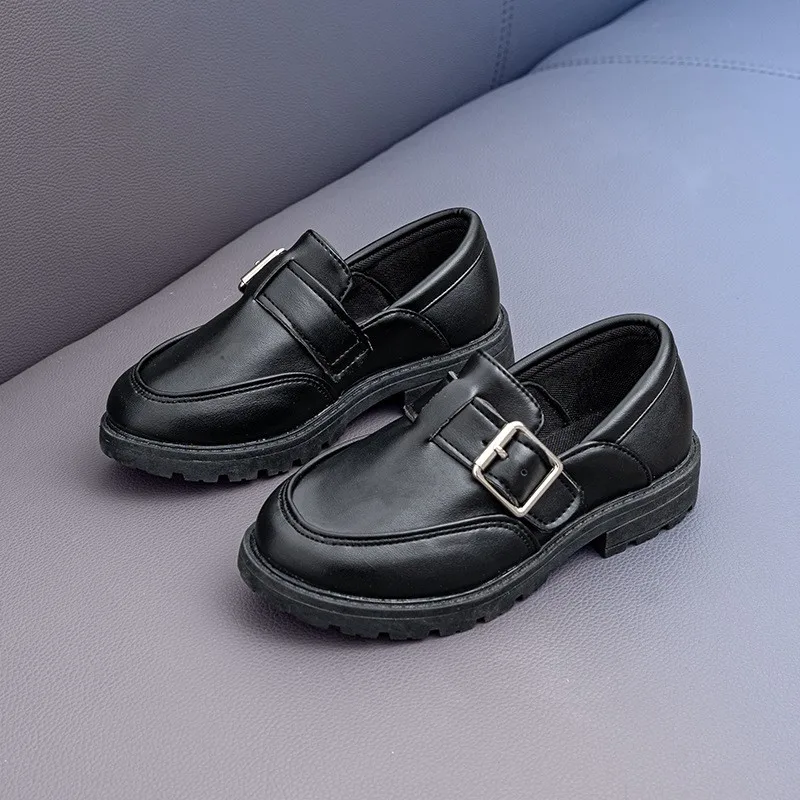 Toddler Boys Black Leather Shoes 2026 New Autumn Kids British Style School Loafers Soft Sole Formal Wedding Chunky Footwear