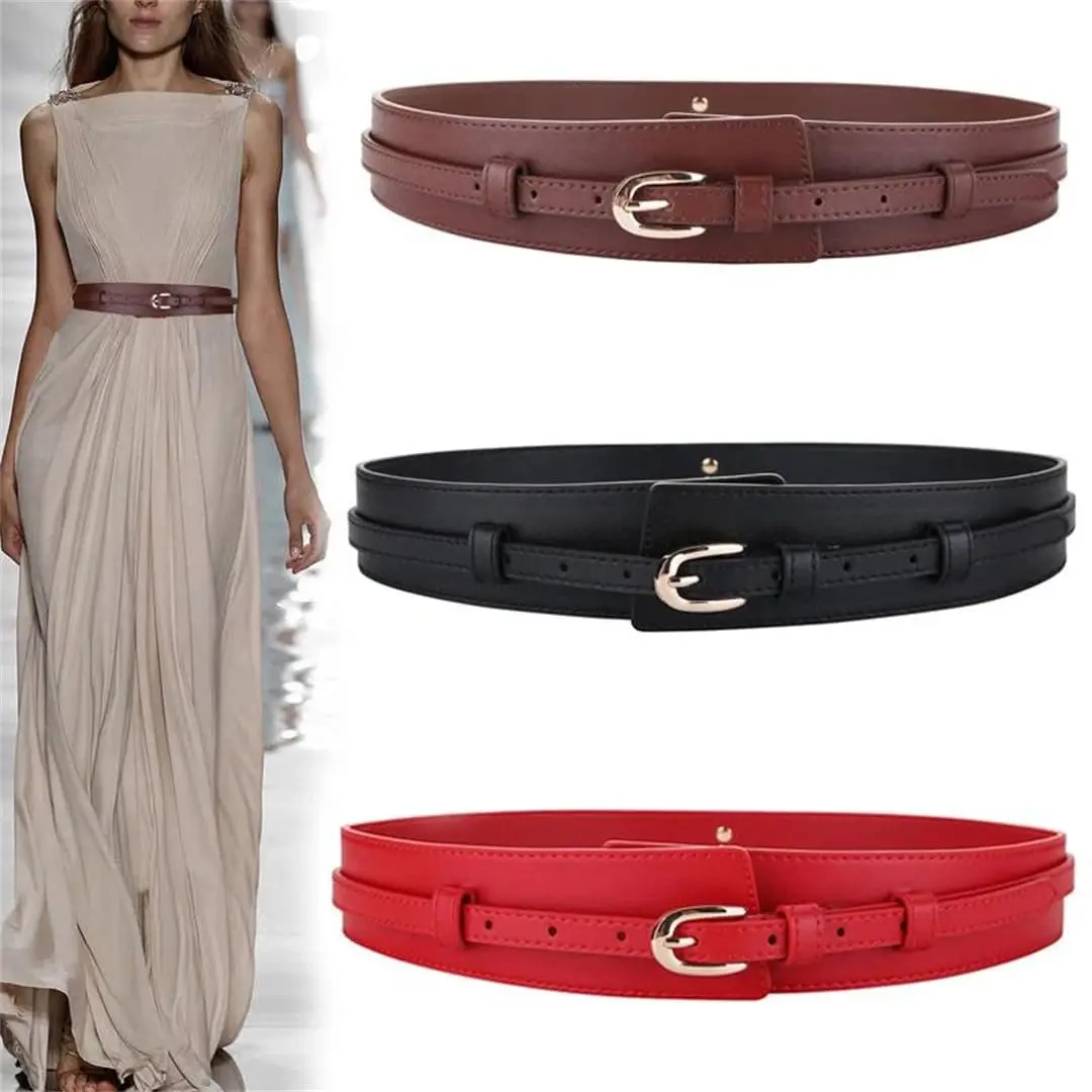 Genuine Leather Wide Waistband Women's Needle Buckle Decorative Dress With Elastic Sheet Elastic Waistband Retro Waist Band