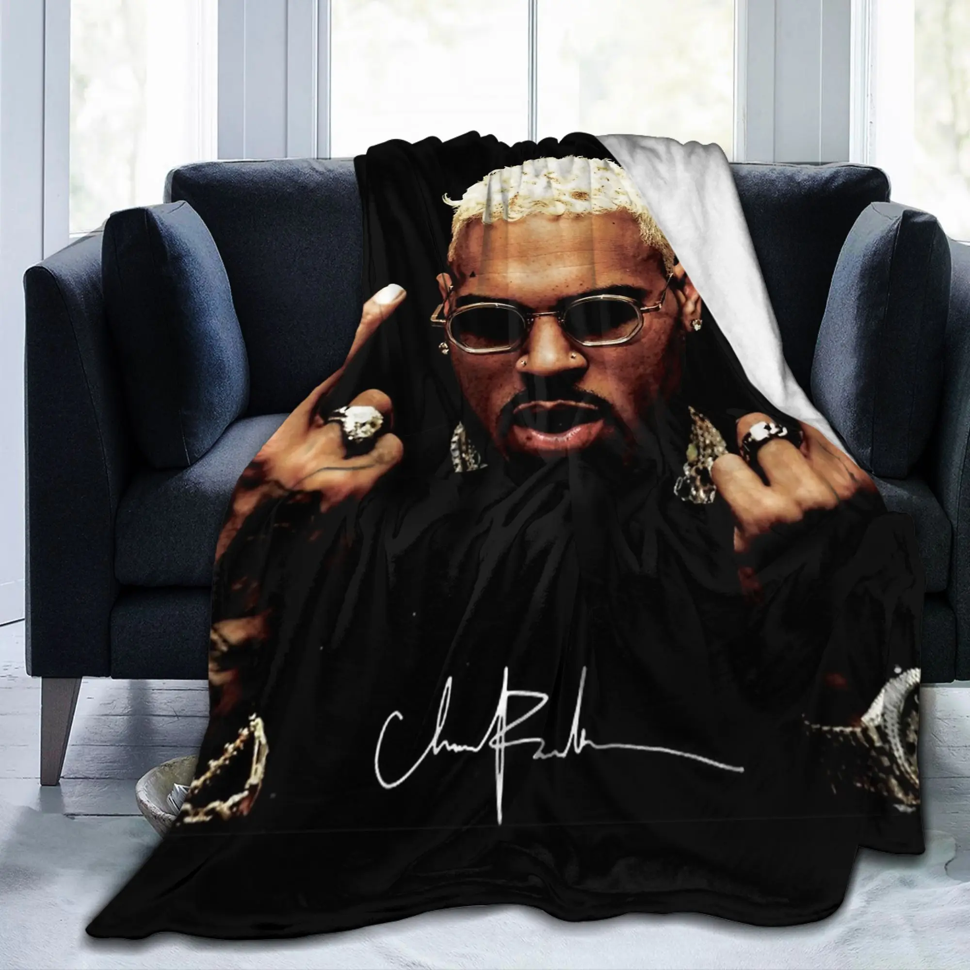 الاصبع الأوسط خمر كريس براون البطانيات الصوف الخريف متعددة الوظائف سوبر لينة رمي بطانية للفراش المفرش في الهواء الطلق #2