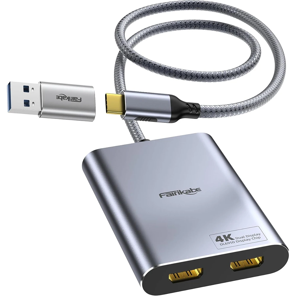 USB C to Dual HDMI-compatible Splitter Hub USB 3.0 to Dual Monitor DisplayLink Adapter 4K60Hz For Mac M1 M2 M3 Driver Required