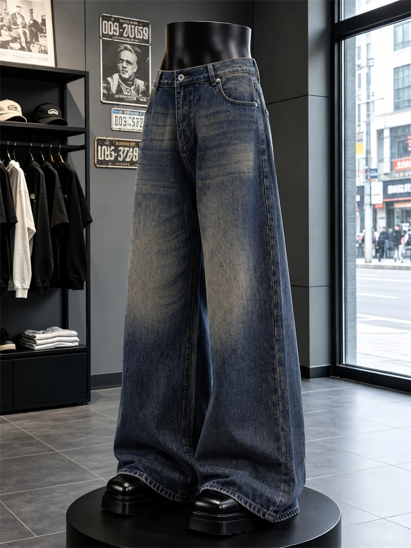 Retro Washed Straight Leg Jeans Men's Spring Autumn American Style Casual Loose Fit Versatile Old Fashioned Knife Letter Print