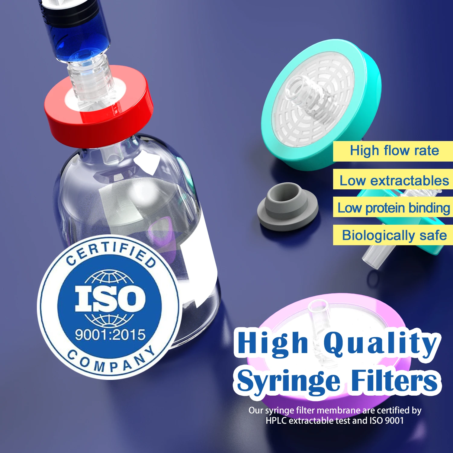 Sterile Syringe Filters,PVDF Hydrophilic Membrane 0.22μm Pore Size,13mm Diameter,10/25/50/100 Pcs Individually Packed by Ks-Tek