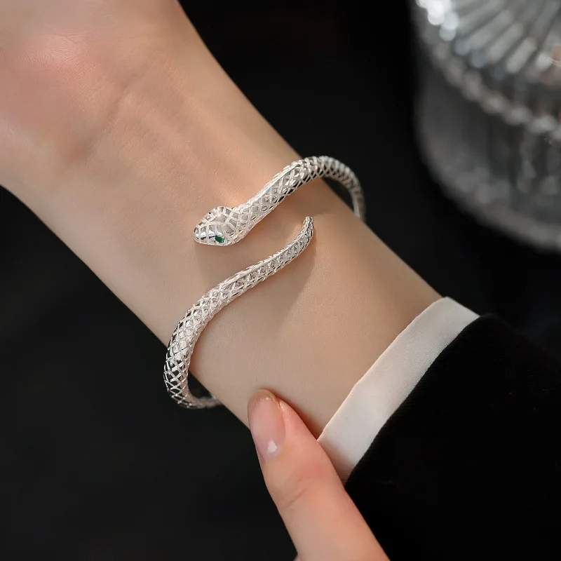 

New 925 Sterling Silver Snake Shape Bracelet sSet Charm Simple Woman Animal Bracelet Birthday Gift for Friends Exquisite Jewelry
