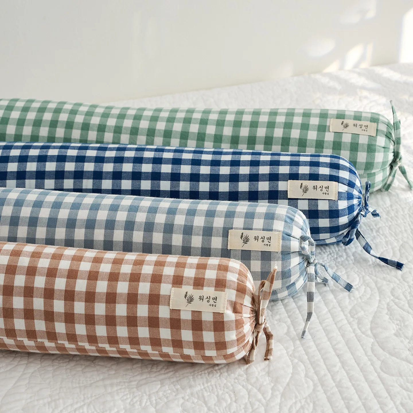 50x8cm Washable cotton buckwheat pillow candy shaped plaid pattern cylindrical pillow adult neck support cushion