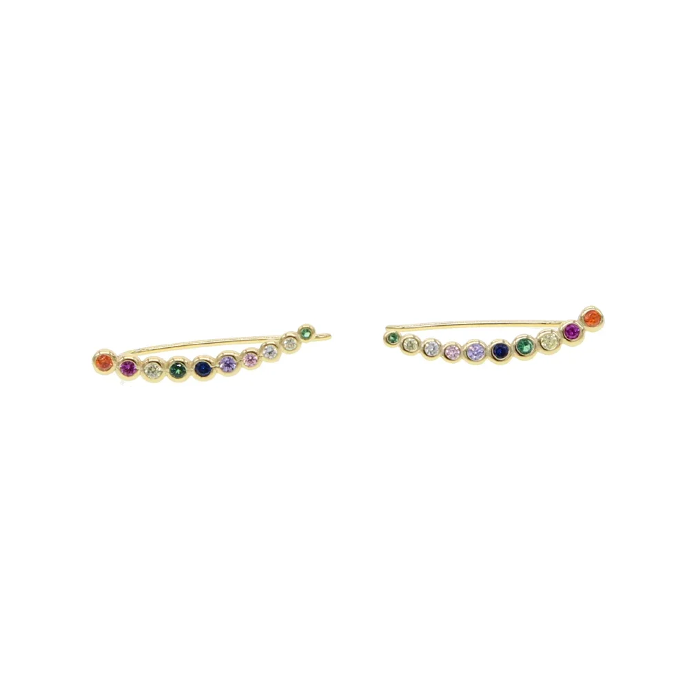 ear climber 925 sterling silver rainbow cz earring elegance delicate multi color bezel cz curved bar silver ear wire