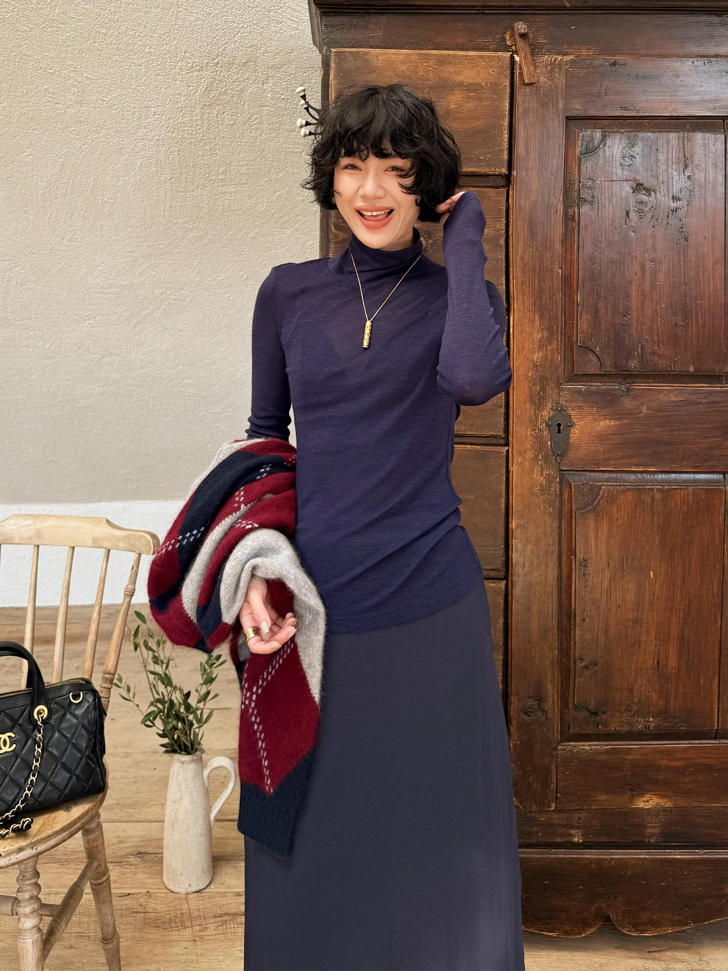 

Cloud Tune High Ne Knitted Top Women's Slim Fit Base irt Early Autumn New Sle Wool Blend Long Sve mat Sle