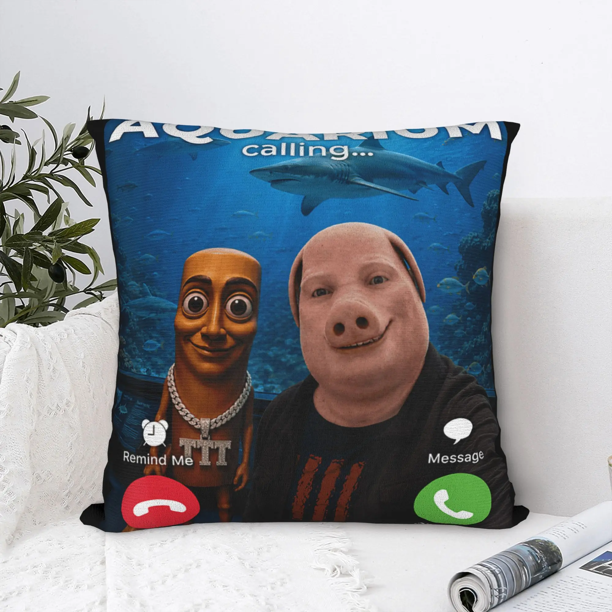 Shark Aquarium Adventure with Tung Sahur John Pork Bro Duo Pillow Cover Graphic Cushion Cover Pillow Case For Car Home Decor