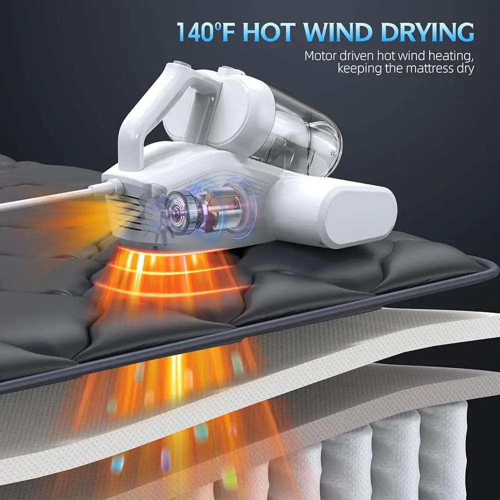 Mattress Vacuum Cleaner 16Kpa Suction 40000RPM Brushroll HEPA Filter UV-C Light Bed Cleaning Device 600W Motor Dust Removal